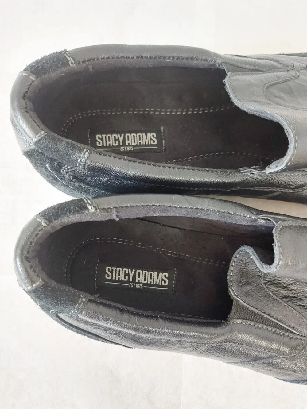 Stacy Adams Men Square Toe Black Leather Dress Shoes Size 12 M Slip-on Loafers